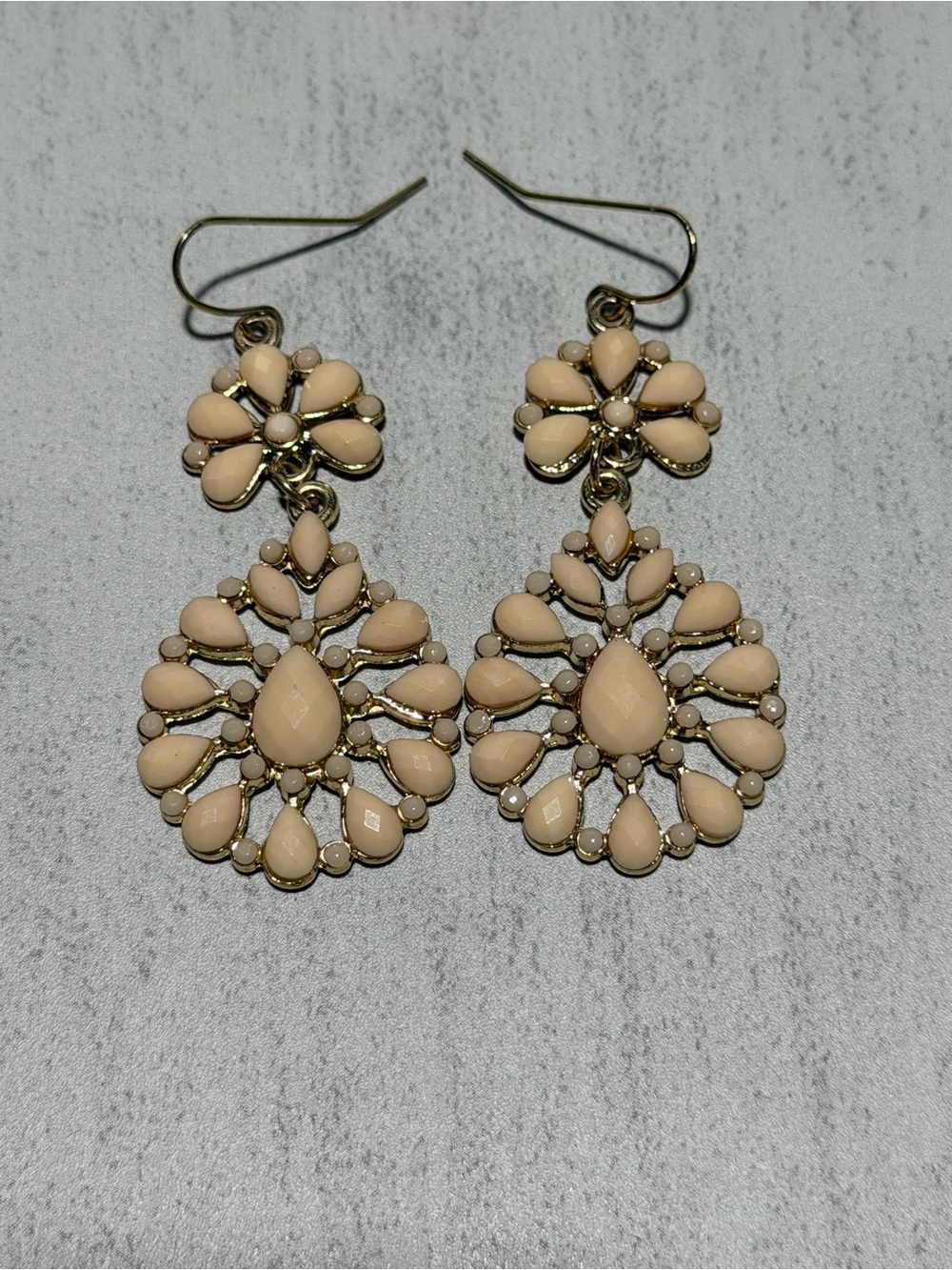 Cream Floral Teardrop Statement Earrings for Women